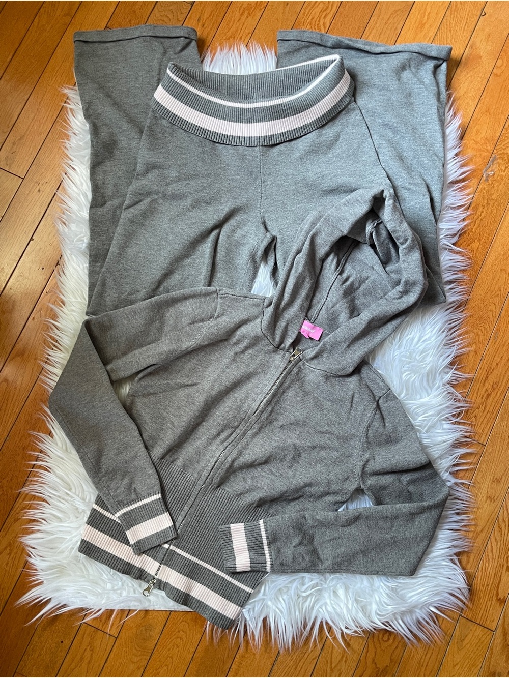 Edikted Gray Knit Lounge Set Zip-Up Hoodie & Foldover Flare Pants Size S Y2K